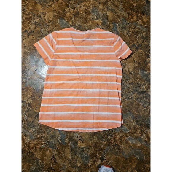 LL Bean T-Shirt Women Med. Orange Stripe Crew Neck Boxy Cotton (A198) - Picture 6 of 6